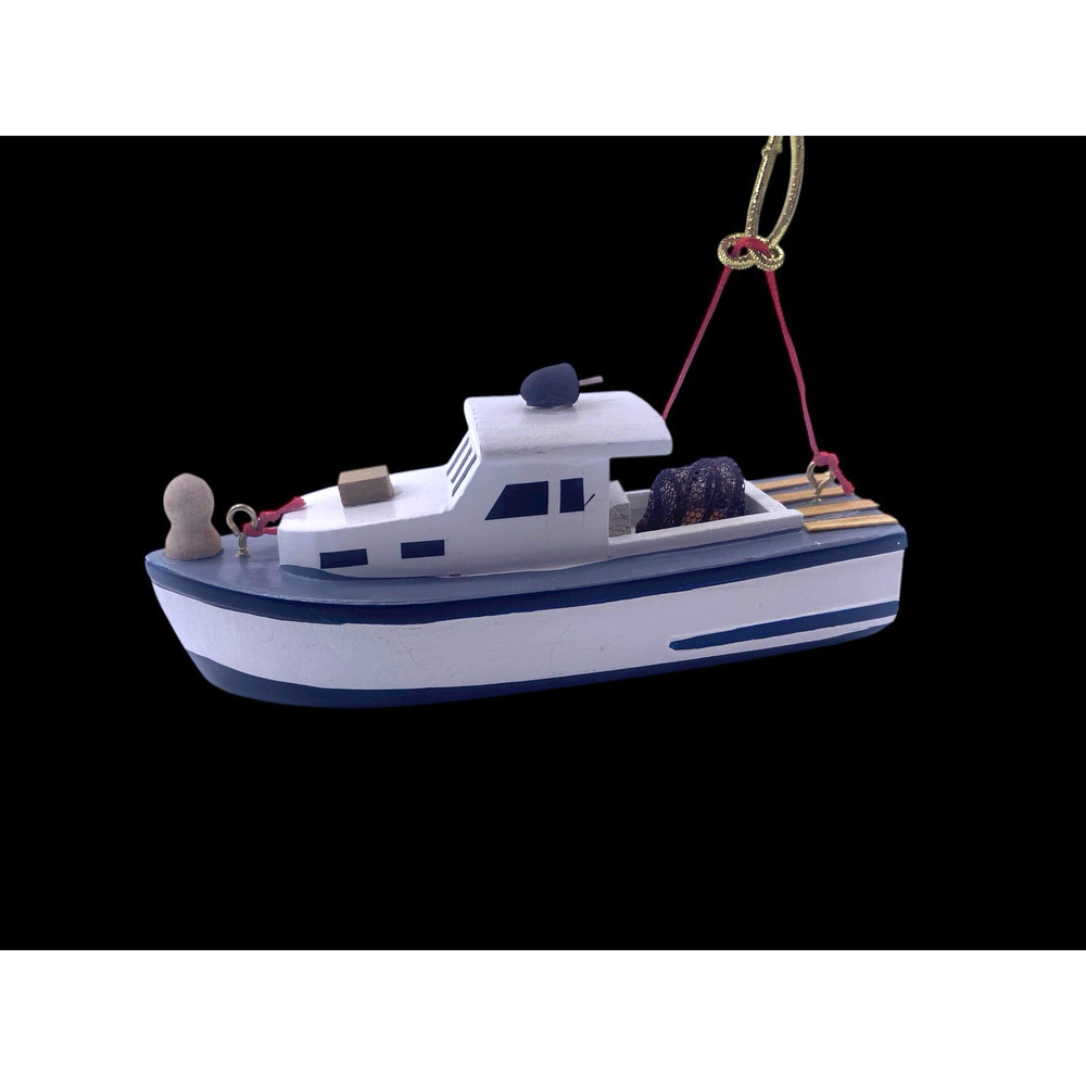 Lobster Boat Christmas Ornament Cape Shore NEW Wood Maine Fishing Lobstering Bl